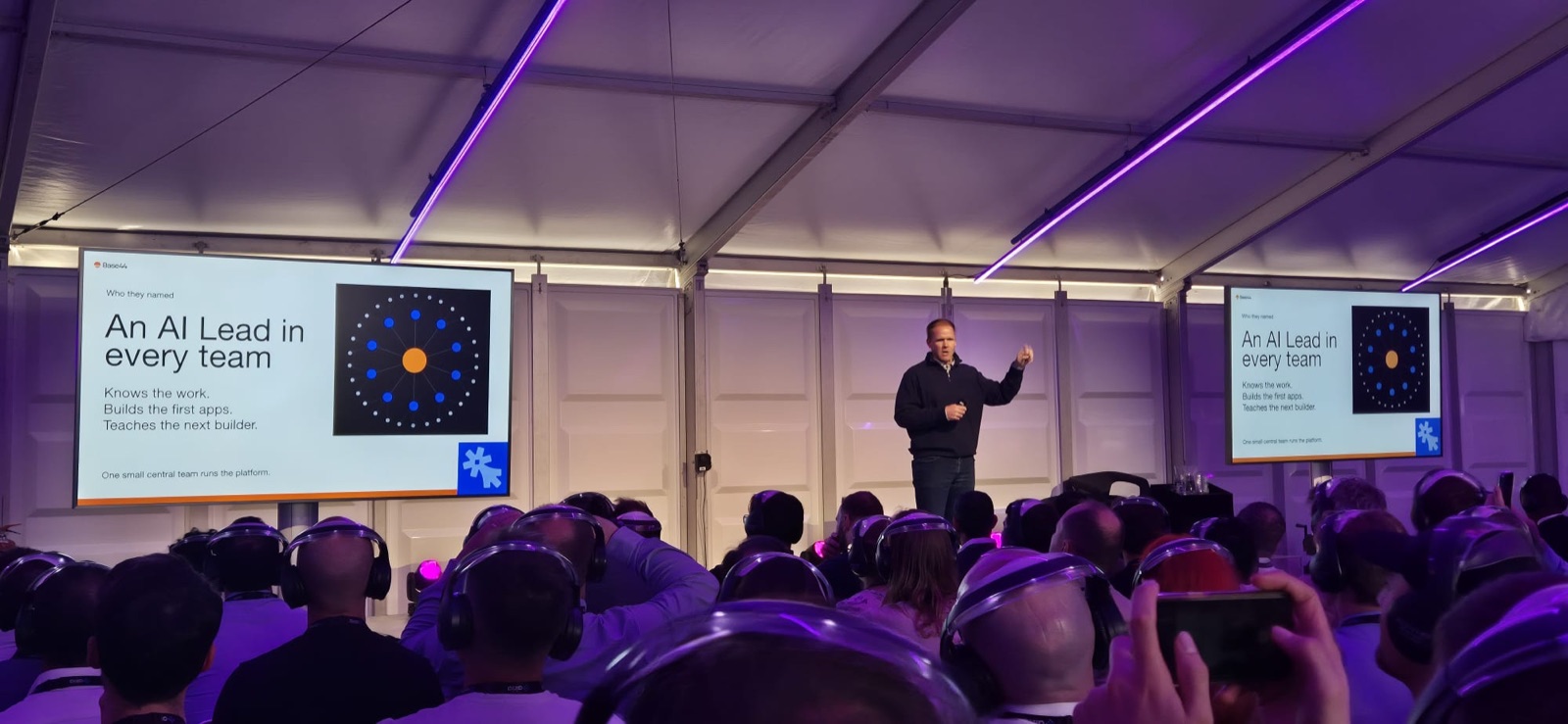 Slide titled An AI Lead in every team, from Base44's talk